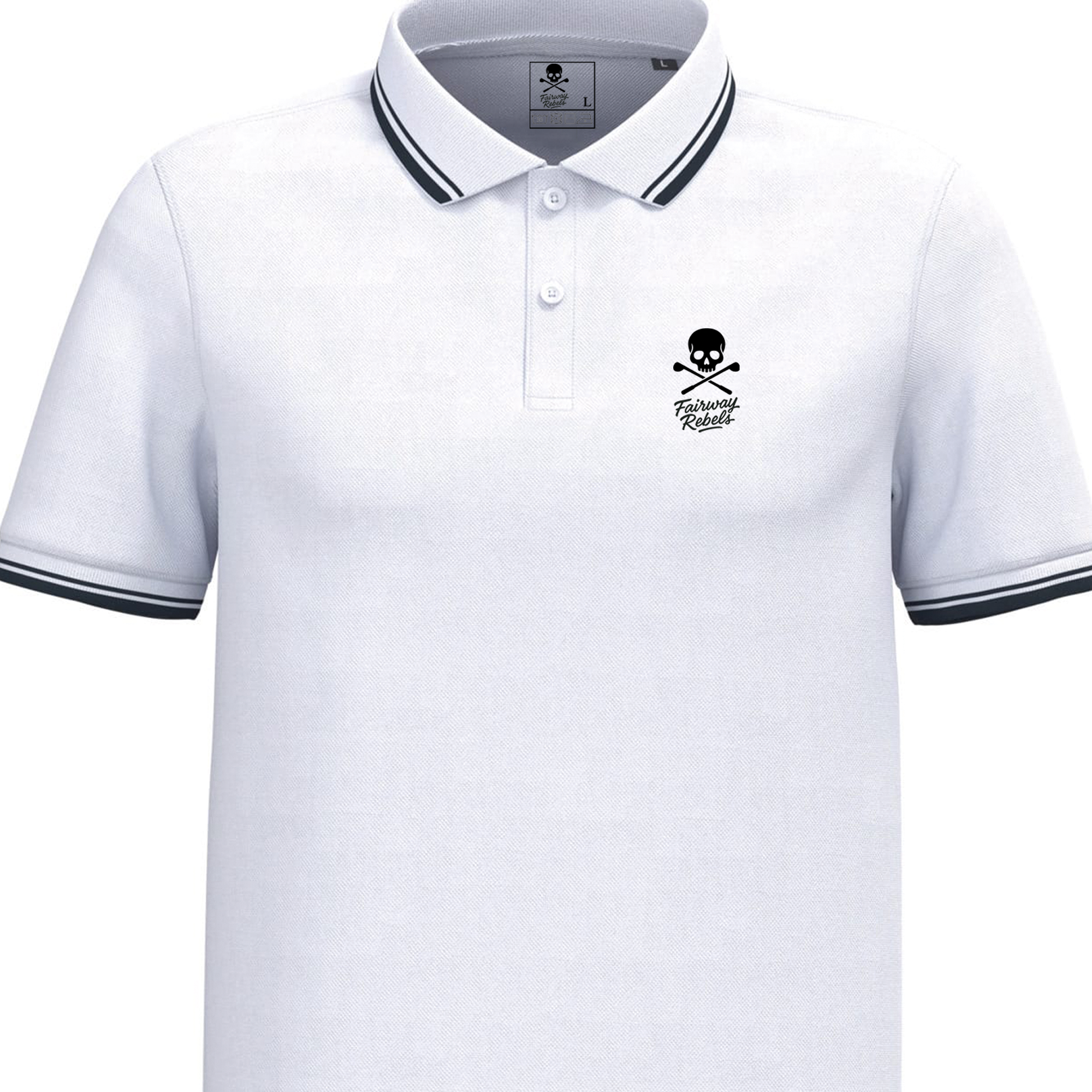 Polo golf homme Blanc liserés Bleu Marine - Fairway Rebels golf