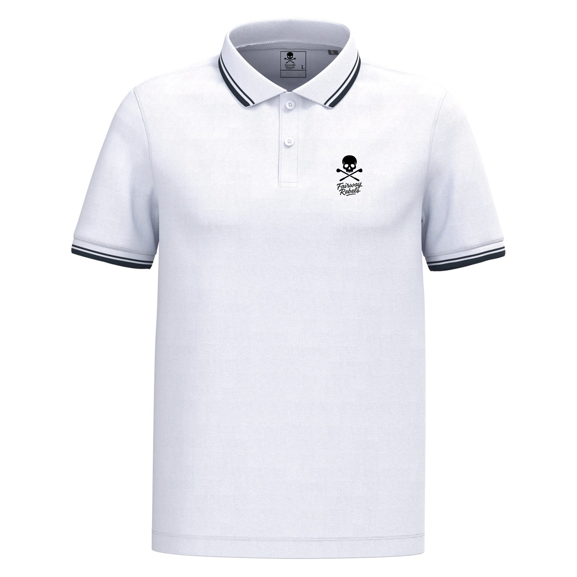 Polo golf homme Blanc liserés Bleu Marine - Fairway Rebels golf