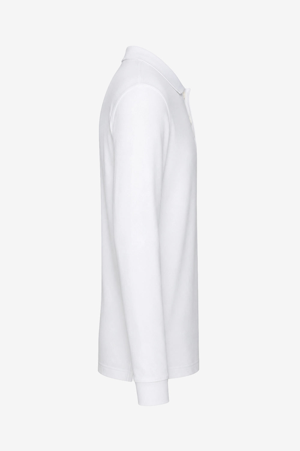 Polo de golf homme coton blanc manches longues, vue de profil.