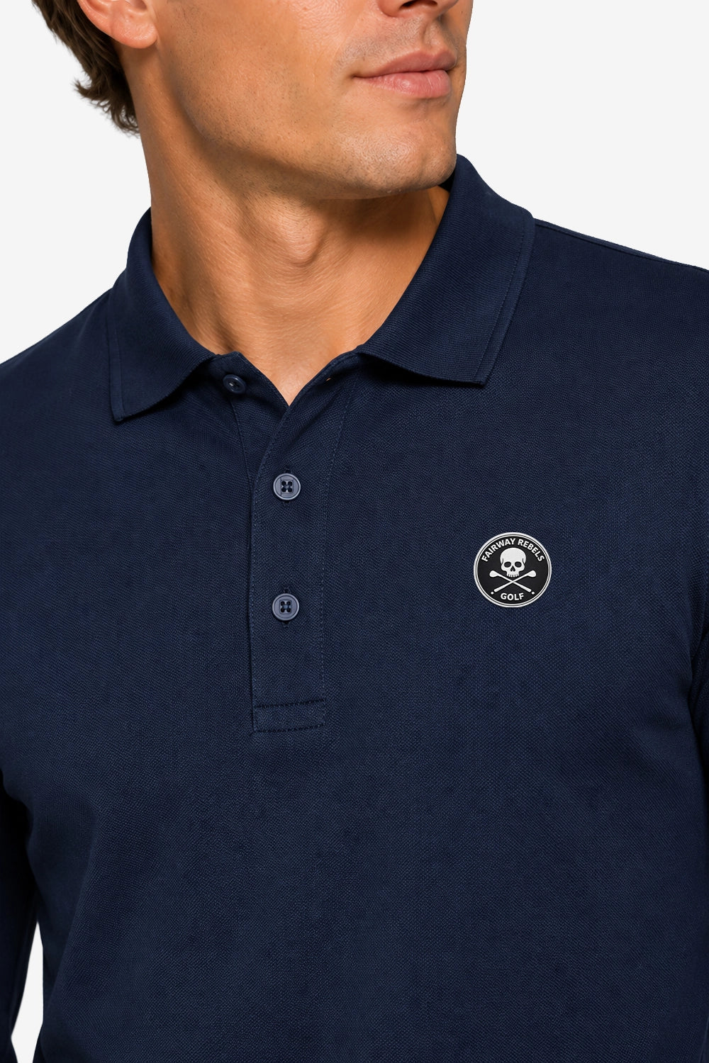 Polo de golf homme coton bleu marine : col polo boutonné, logo poitrine.
