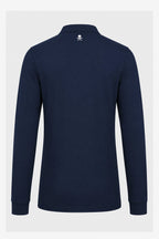 Polo de golf homme bleu marine manches longues, vue dos, motif crâne au col.