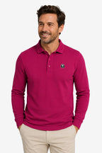 Polo de golf fuchsia manches longues en coton, vue de face.