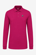 Polo de golf fuchsia manches longues en coton, col polo boutonné.