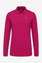 Polo de golf fuchsia manches longues en coton, col polo boutonné.