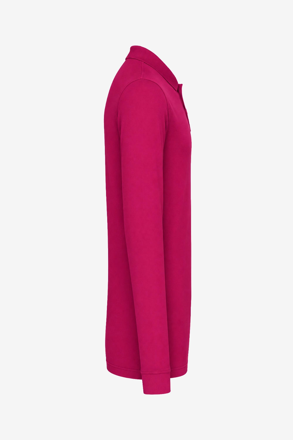 Polo de golf fuchsia manches longues en coton, vue de profil.