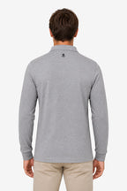 Polo homme manches longues en coton gris chiné, vue dos avec petit logo col.