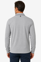 Polo manches longues coton gris clair, vue dos, col contrasté, logo dos.