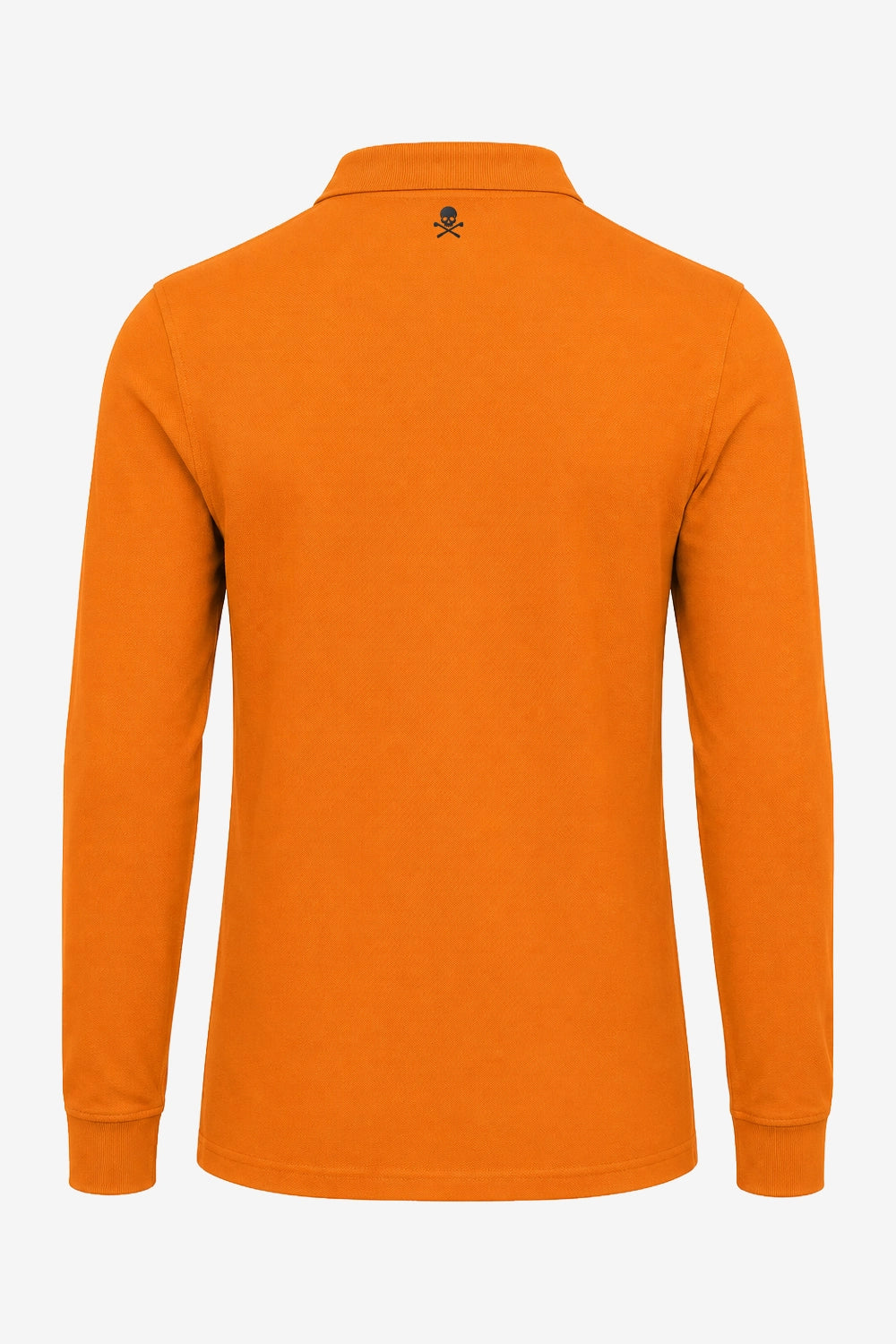Polo manches longues en coton orange, dos avec logo au col