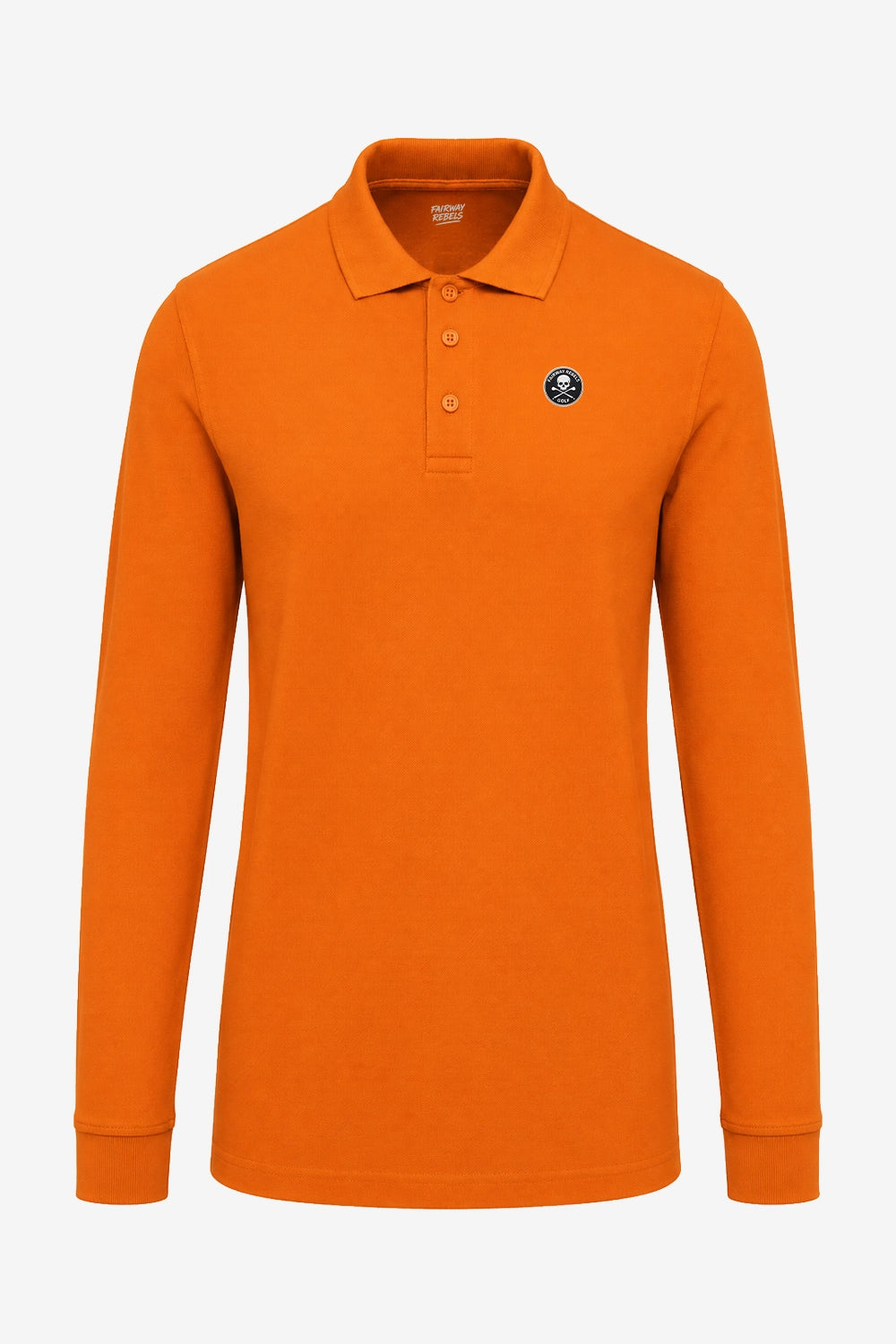 Polo manches longues en coton orange, col polo boutonné et logo poitrine