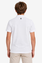 Polo en coton blanc pour garçon, vue de dos, col boutonné