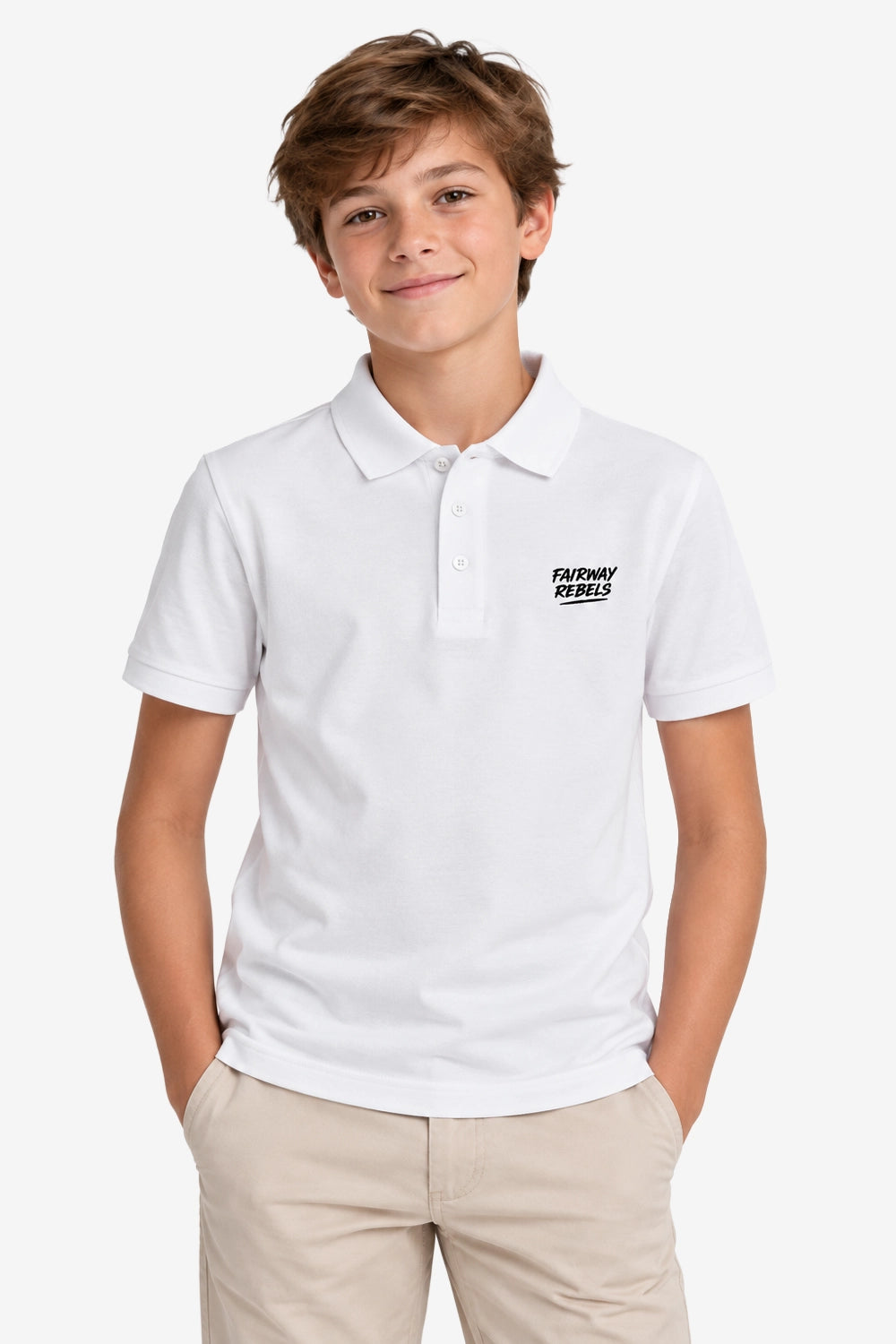 Polo en coton blanc pour garçon, manches courtes, logo poitrine