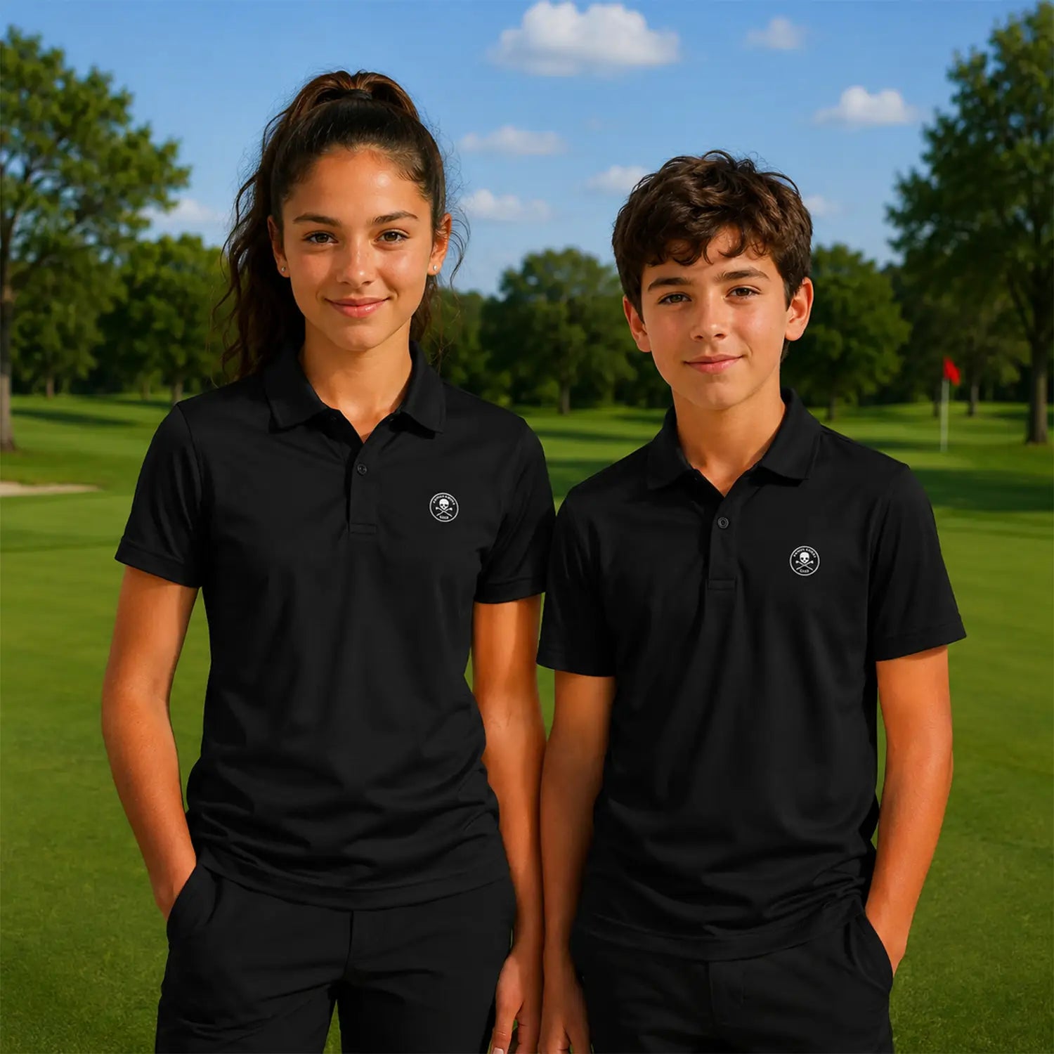 Technisches Golf-Polo für Kinder, Schwarz