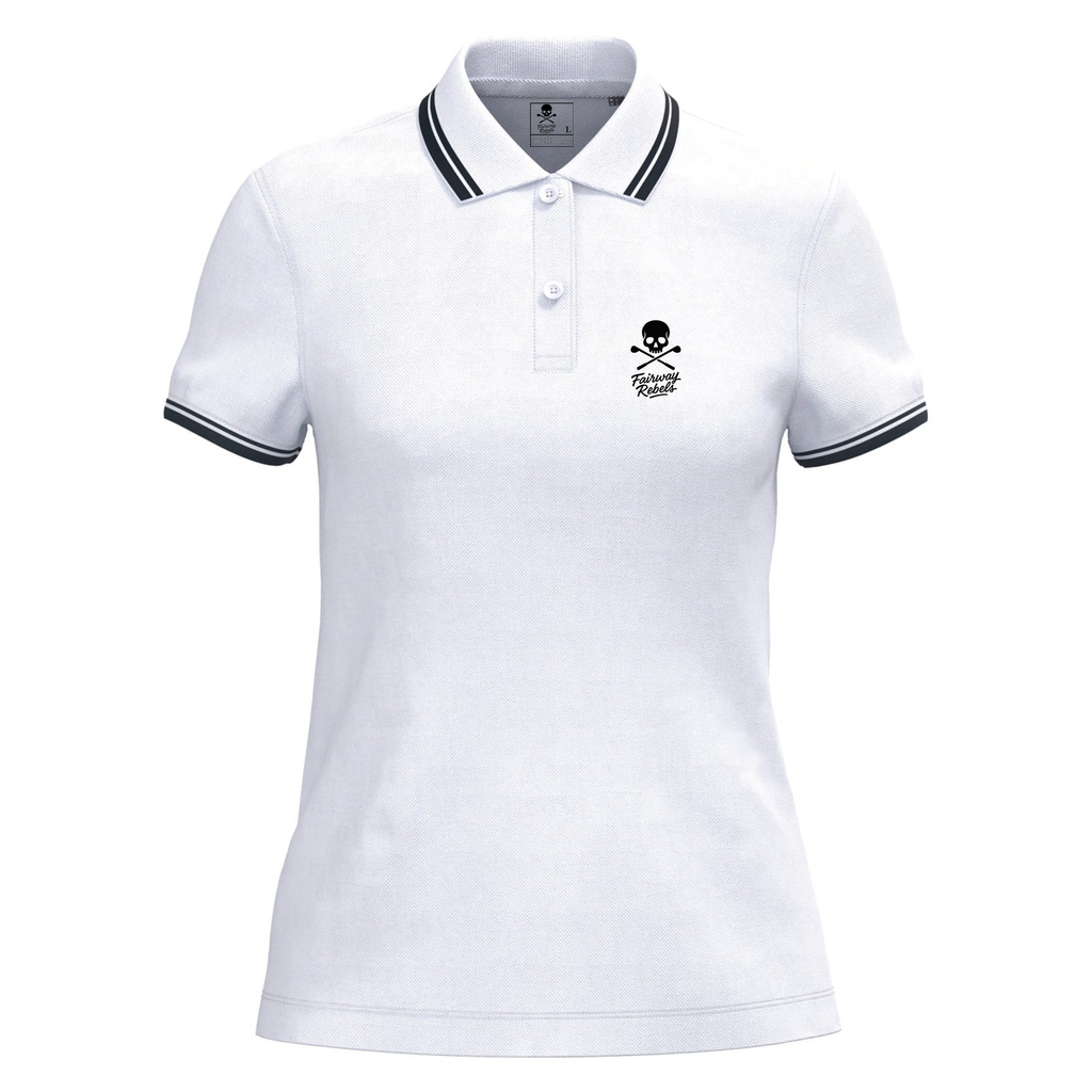 Polo de golf Femme Blanc lisérés Bleu Marine - Fairway Rebels golf