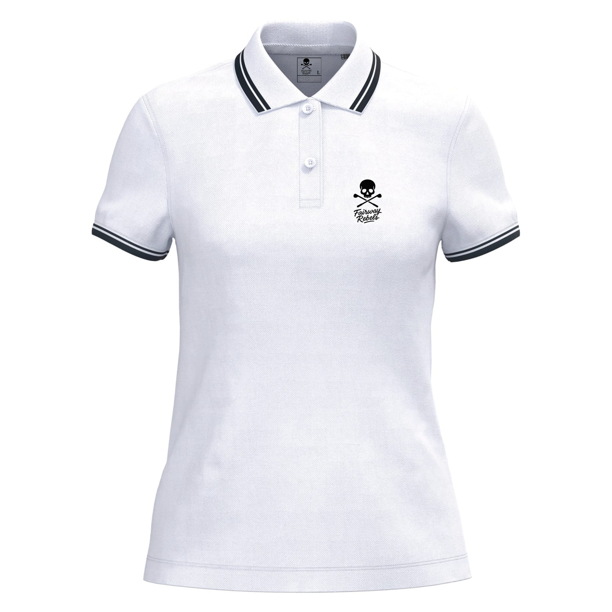 Polo de golf Femme Blanc lisérés Bleu Marine - Fairway Rebels golf