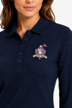 Polo manches longues bleu marine à col boutonné, logo «Fairy Rebels» brodé sur la poitrine