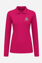 Polo manches longues fuchsia, col rigide et patte boutonnée, logo «Fairy Rebels» poitrine