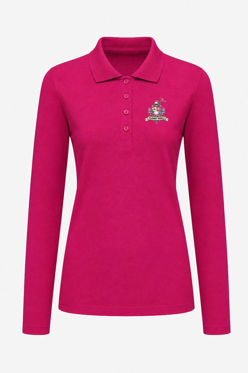 Polo manches longues fuchsia, col rigide et patte boutonnée, logo «Fairy Rebels» poitrine