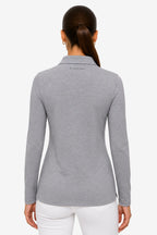 Polo manches longues gris au dos, coupe cintrée, col haut et coutures visibles