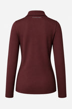 Polo manches longues en coton bordeaux, col et patte de boutons, vue dos
