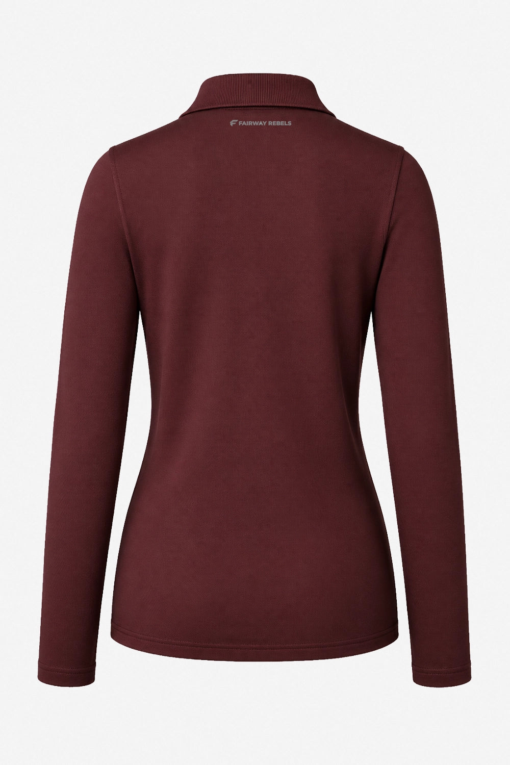 Polo manches longues en coton bordeaux, col et patte de boutons, vue dos