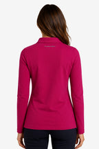 Polo manches longues coton fuchsia, vue dos avec logo et col boutonné