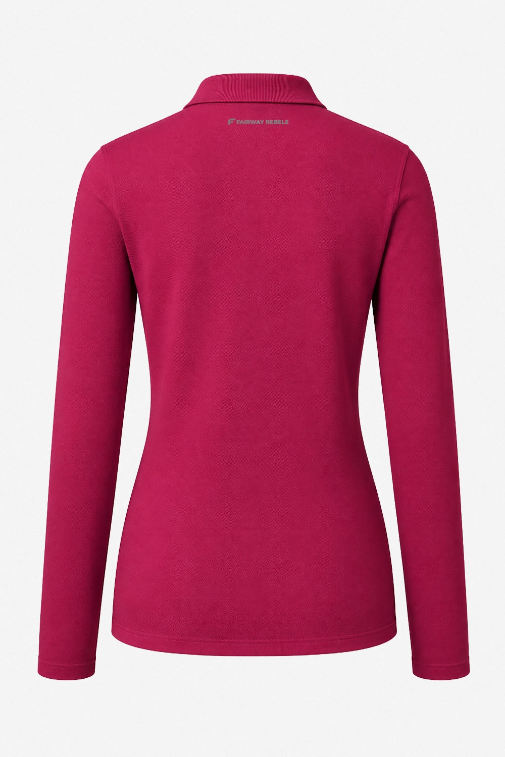 Polo manches longues coton fuchsia, vue dos, col boutonné discret