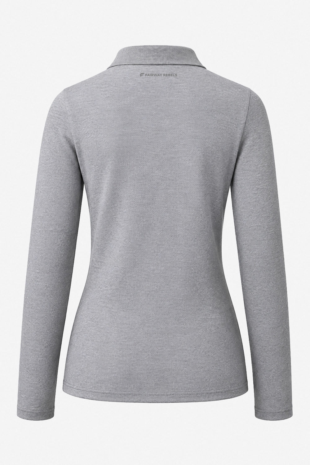 Polo manches longues femme gris, col polo côtelé