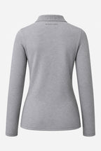 Polo manches longues femme gris, col polo côtelé