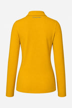 Polo golf femme manches longues en coton jaune, dos avec col et patte boutonnée