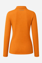 Polo golf femme manches longues en coton orange, dos avec col, coupe ajustée