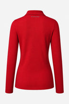 Polo femme coton rouge manches longues, vue dos, logo sur le col
