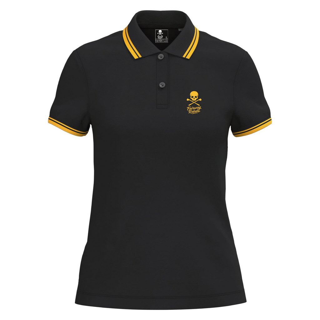 Polo de golf Femme Noir Liserés Jaune - Fairway Rebels golf