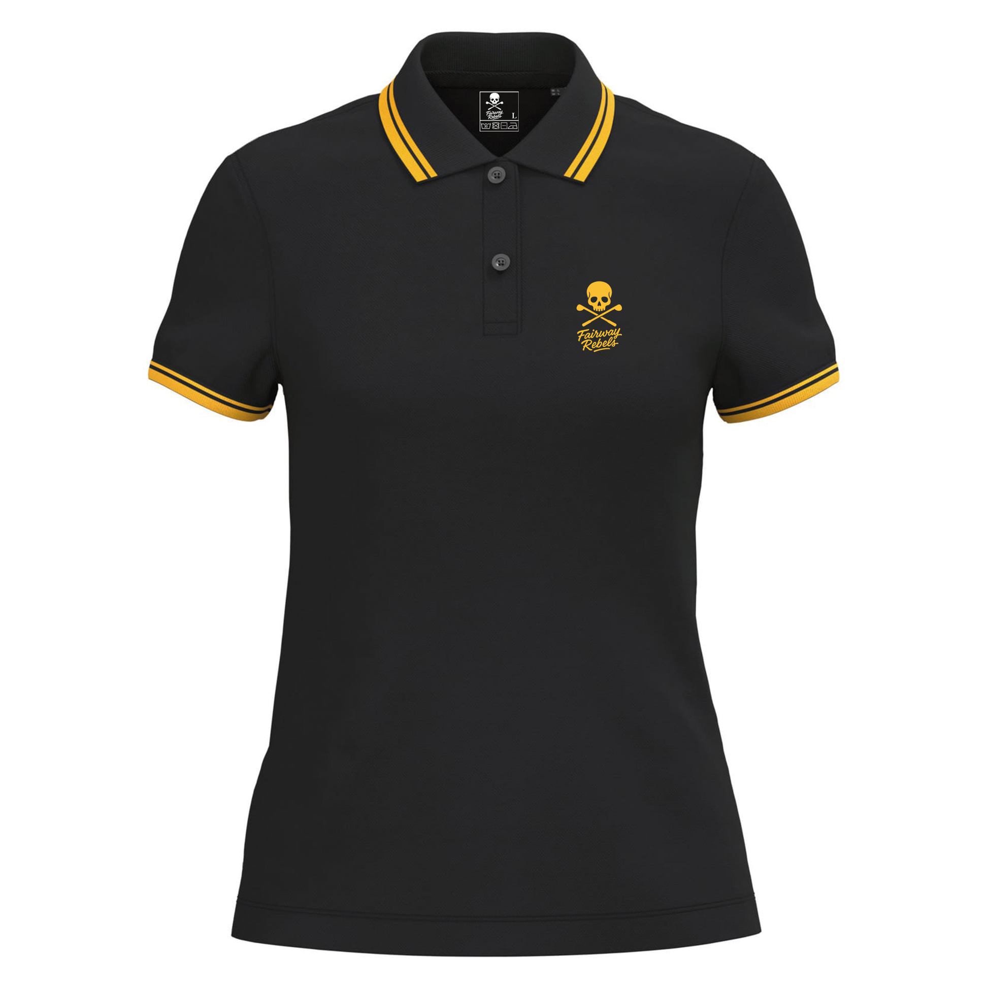 Polo de golf Femme Noir Liserés Jaune - Fairway Rebels golf