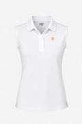 Polo golf sans manches blanc, col polo, petite broderie jaune sur la poitrine
