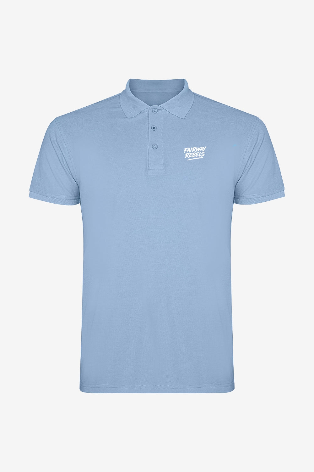 Polo fille en coton bleu ciel, manches courtes, badge sur la poitrine, patte boutonnée