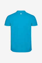Polo coton turquoise pour fille, dos avec petit écusson au col.