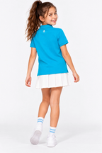 Polo fille coton turquoise avec col et petit logo sur la poitrine