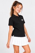 Polo fille noir en coton, manches courtes, col boutonné et logo poitrine