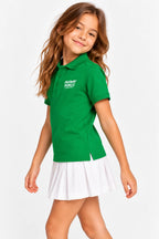 Polo vert en coton pour fille, manches courtes, col et patte boutonnée, logo poitrine.