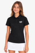 Polo technique noir fille, manches courtes, logo poitrine, col polo boutonné.