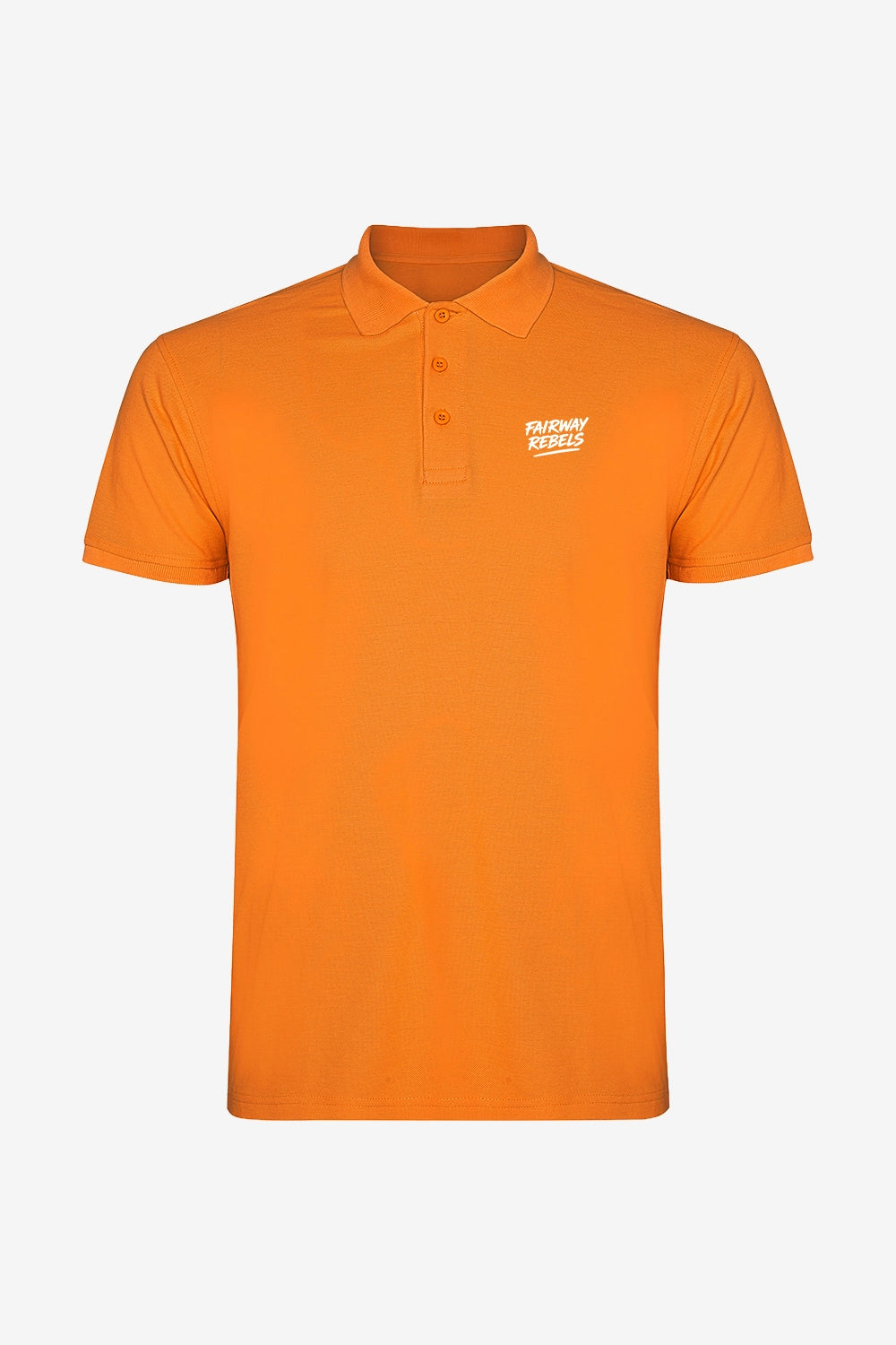 Polo orange en coton pour fille, face avec patte à boutons et écusson poitrine.