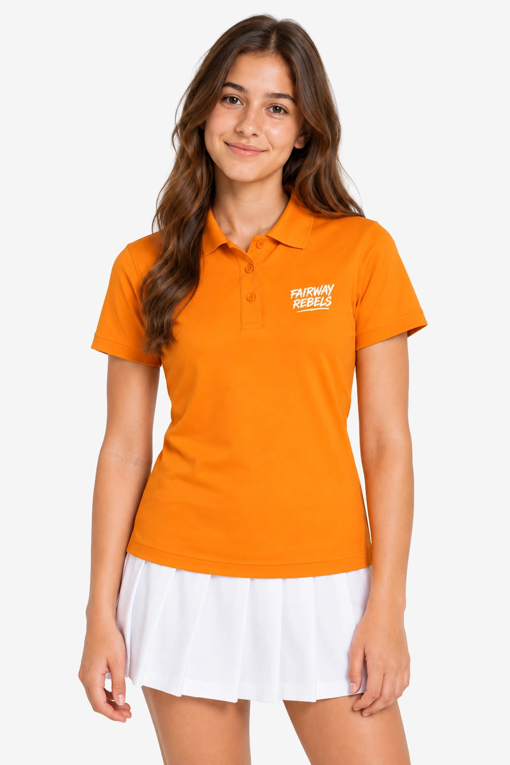Polo orange pour fille, manches courtes, col boutonné, logo poitrine.