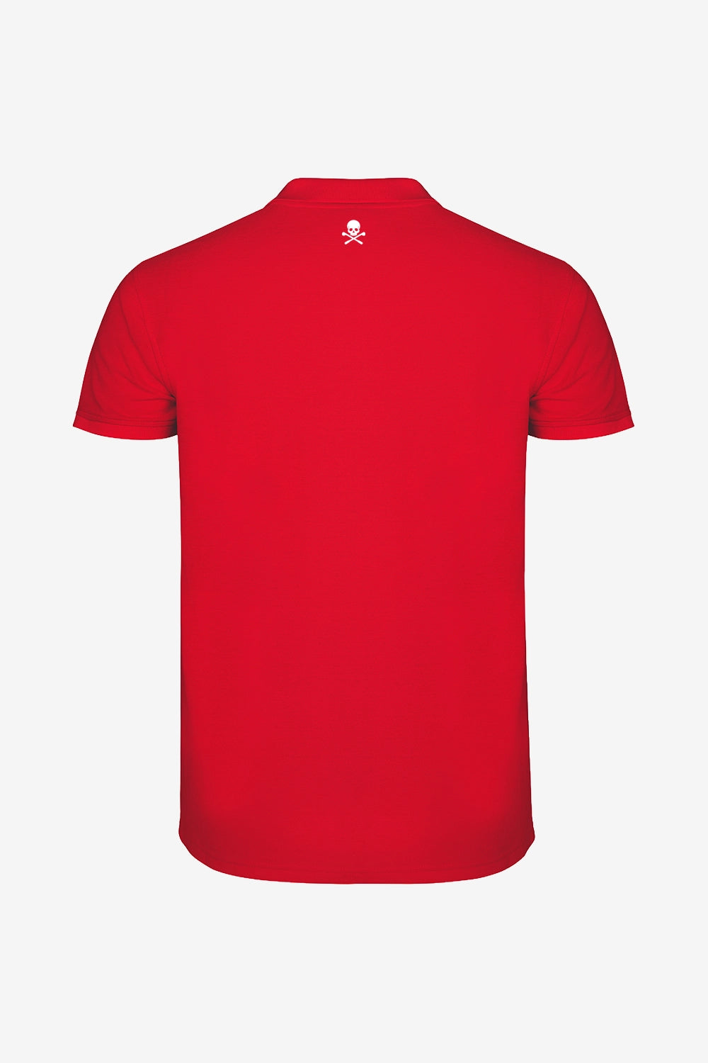 Polo fille rouge, manches courtes, col à trois boutons, petit logo au dos.