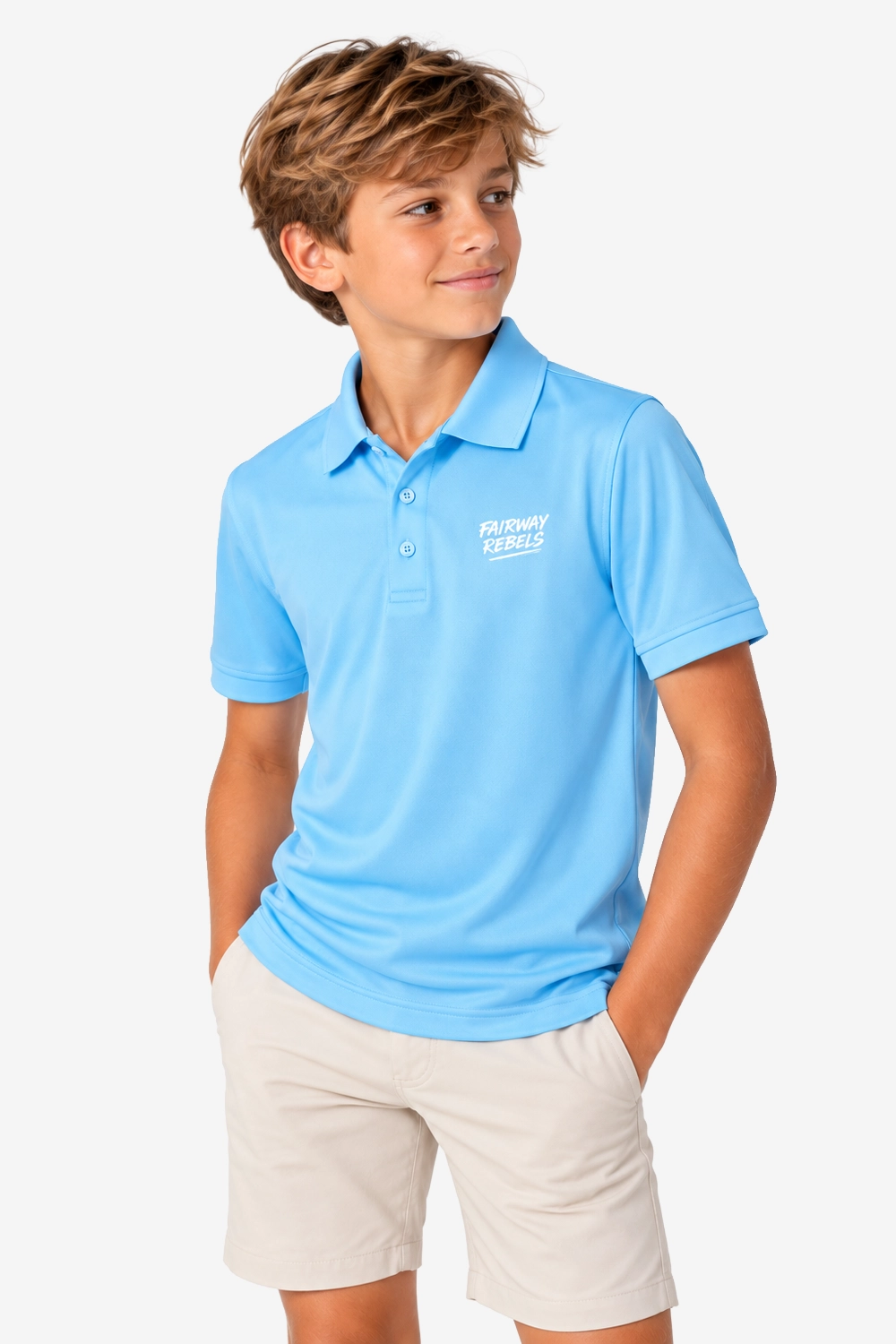 Polo technique garçon bleu ciel à manches courtes, col classique et logo poitrine