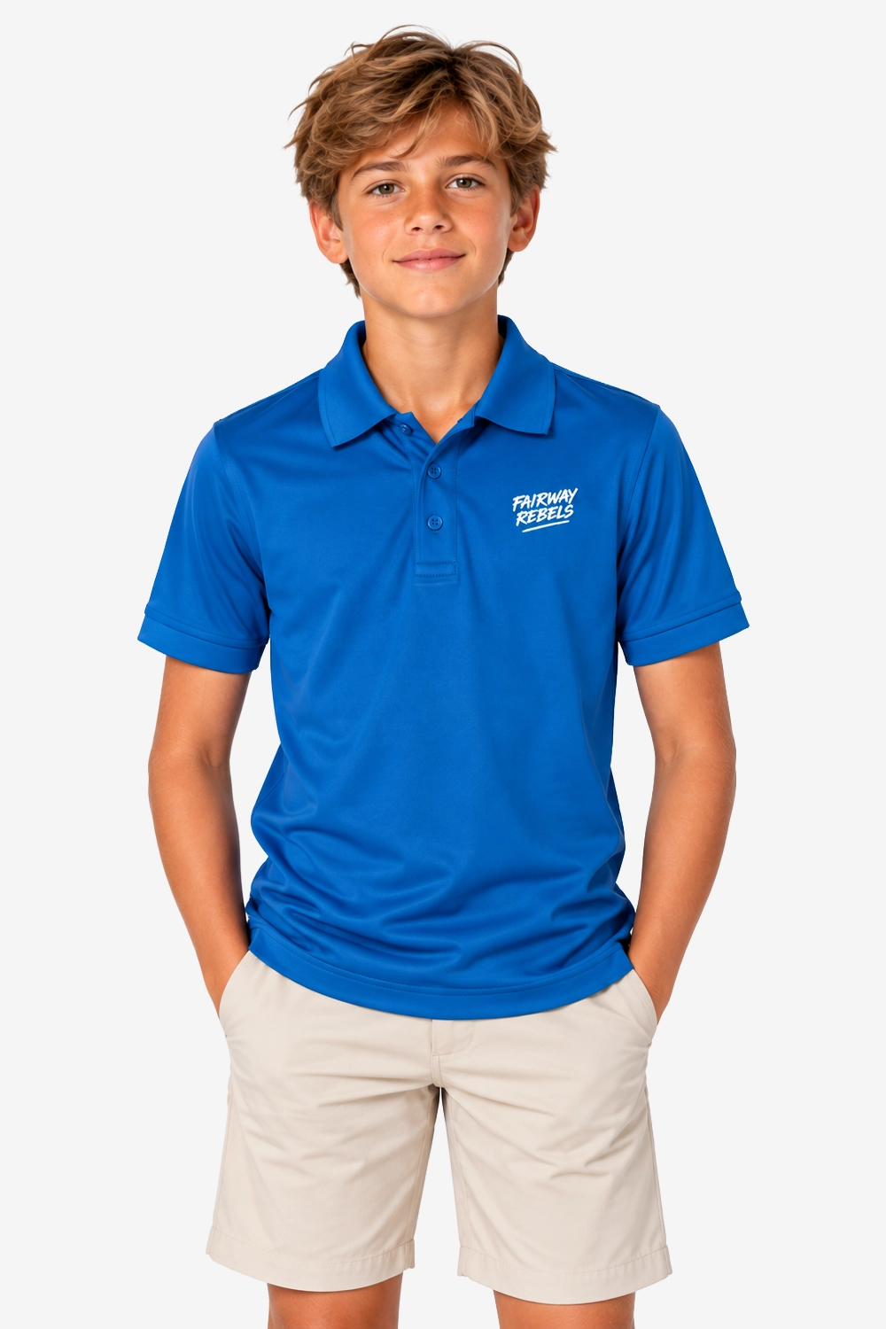 Polo technique bleu garçon, manches courtes, logo poitrine Fairway Rebels