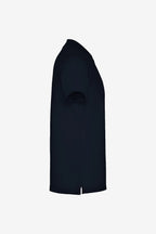Polo garçon coton bleu marine, vue de côté, col à patte boutonnée