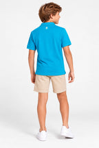 Polo en coton turquoise manches courtes, logo au dos près du col, garçon
