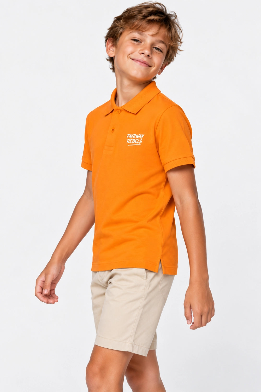 Polo en coton orange pour garçon, manches courtes, col, logo brodé poitrine