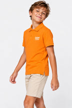 Polo en coton orange pour garçon, manches courtes, col, logo brodé poitrine