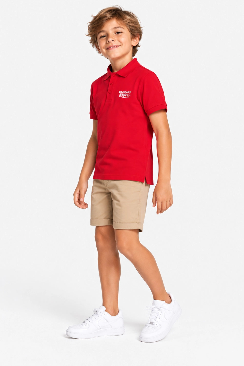 Polo manches courtes enfant rouge en coton, col avec patte boutonnée et logo poitrine